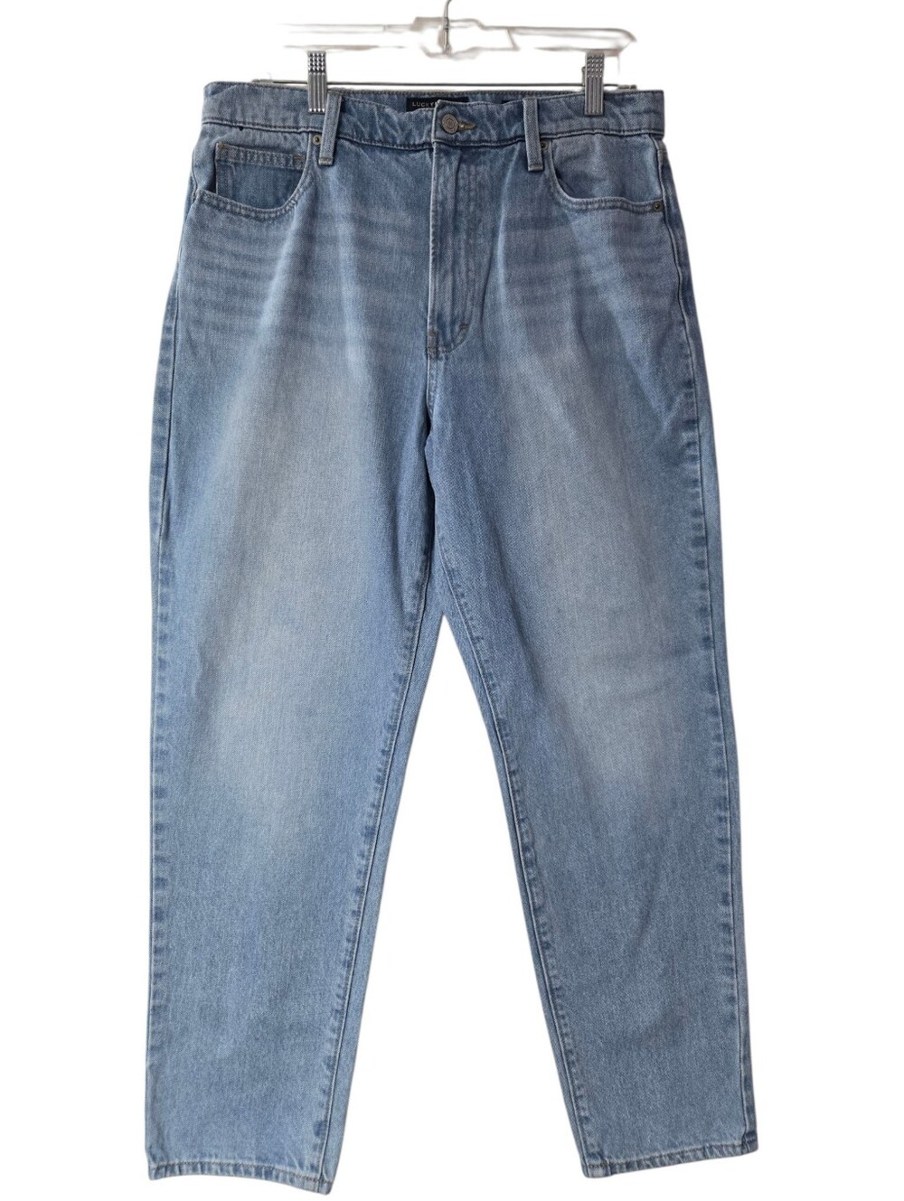 Lucky Brand Drew High Rise Mom Jeans Tapered Leg Light Blue Wash Size 10/30